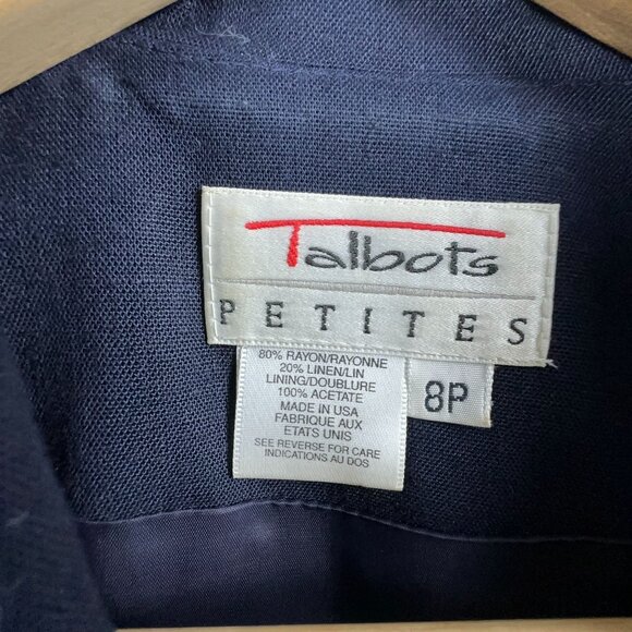 Talbots Vintage Tailored Dress Front Button Cap Sleeves Womens Navy Size 8P - Picture 3 of 10
